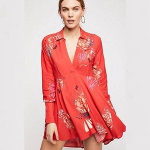 Free People Field Of Butterflies Printed Hi-Low Tunic Red Size XS